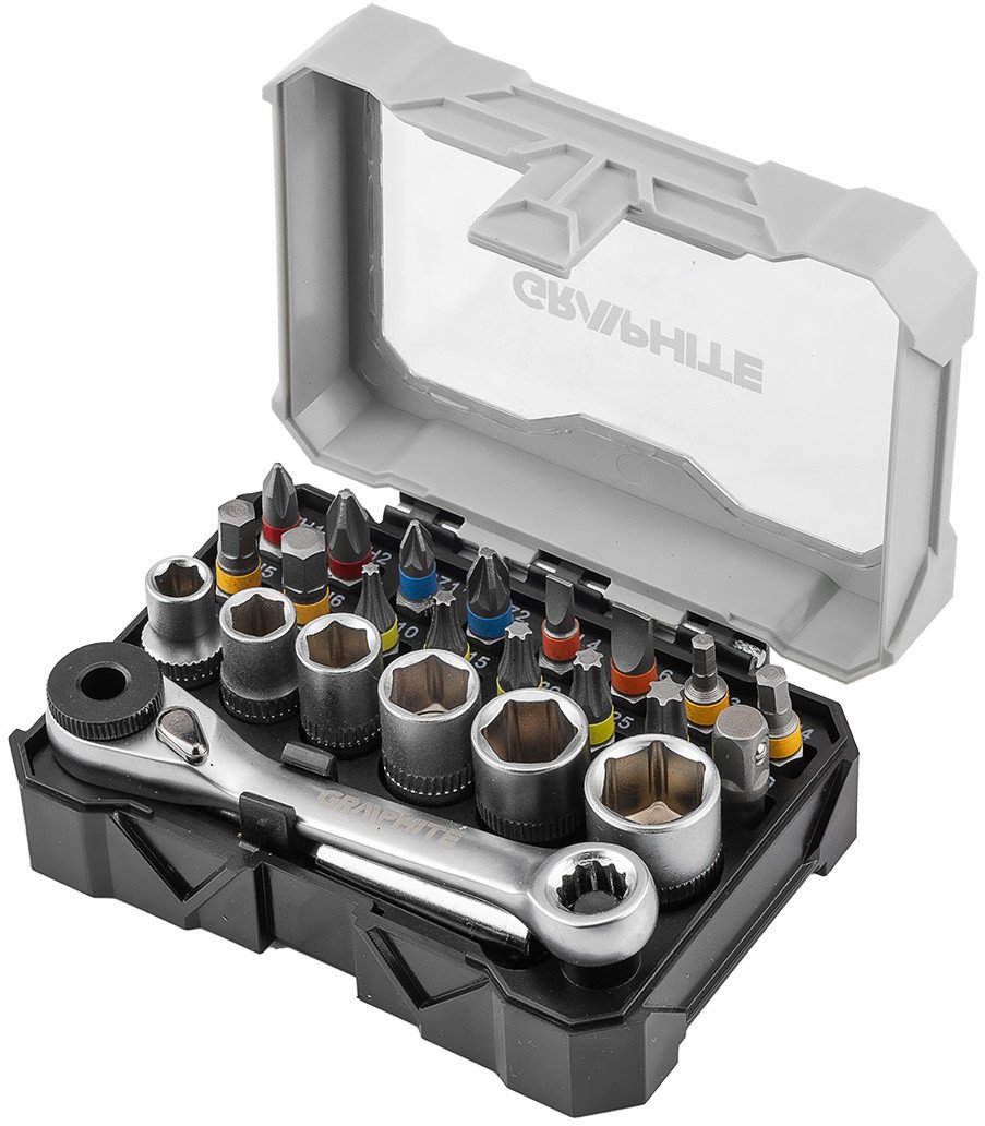 Zestaw bitów 25 mm i nasadek z grzechotką i uchwytem magnetycznym 60 mm, 24 szt.