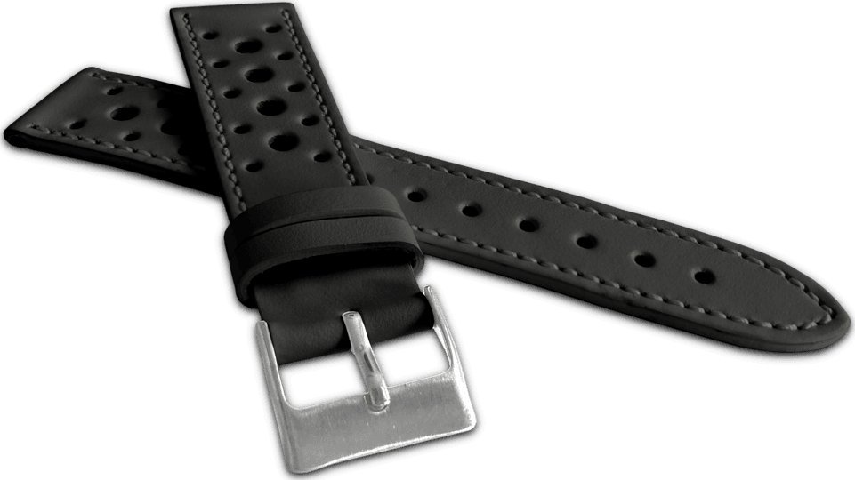 Lavvu LAVVU Perforowany czarny szyty pasek VINTAGE z luksusowej skóry Top Grain - 18