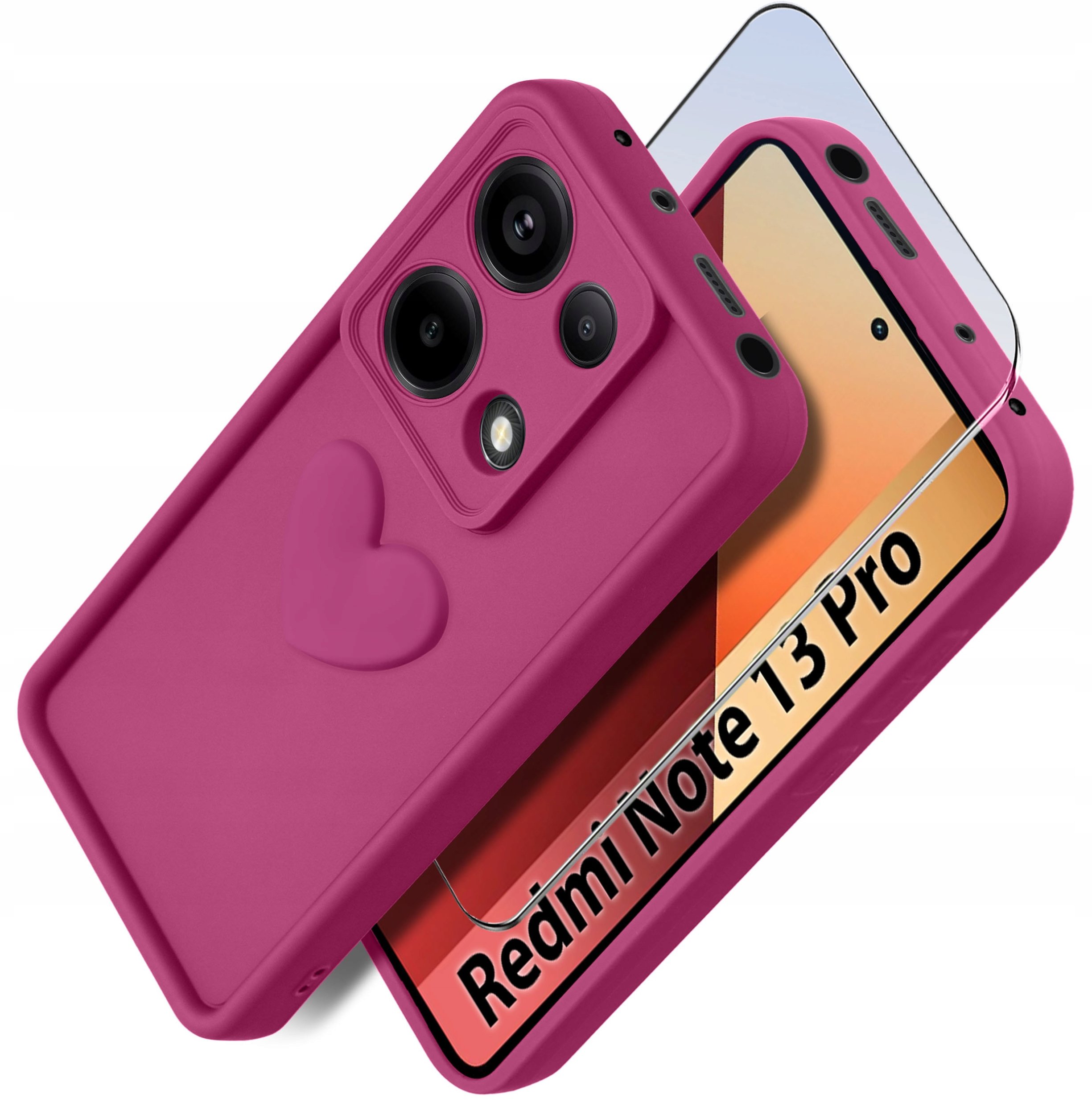 Etui do Xiaomi Redmi Note 13 Pro 4G silikonowe MATOWE serce + Szkło 9H