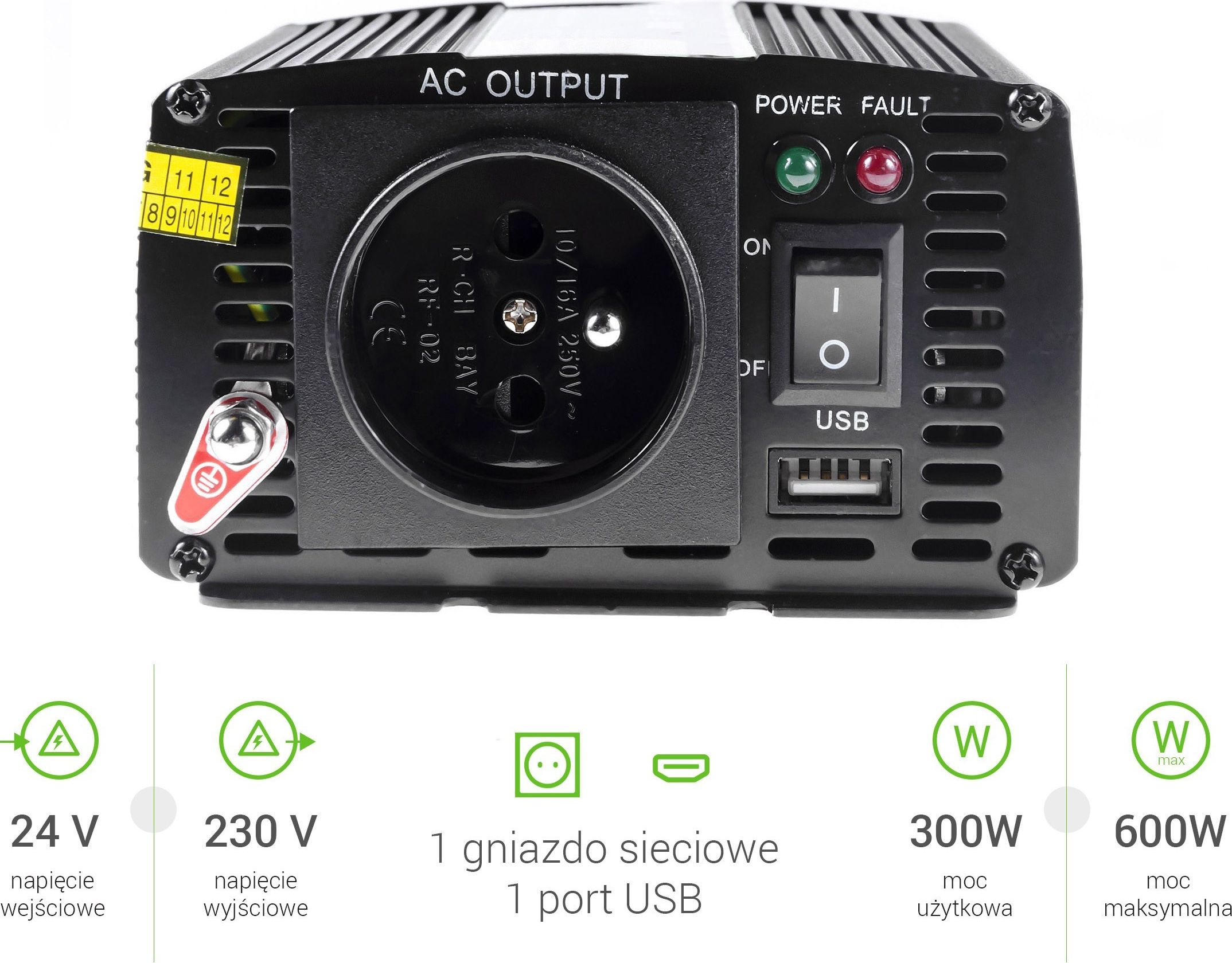 Przetwornica Green Cell 24V/230V 300W/600W