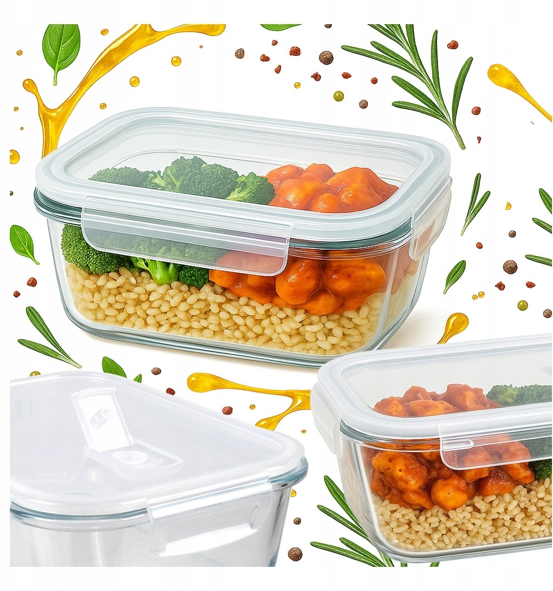 Lunchbox Pojemnik szklany 370 ml na Żywność hermetyczny jedzenie do pracy