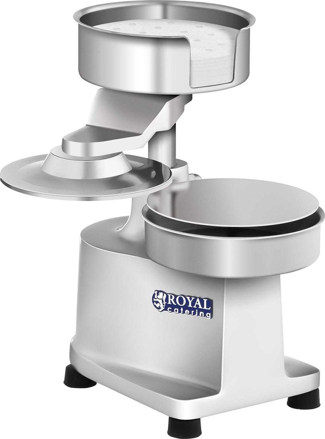 Royal Catering Ręczna prasa maszynka do hamburgerów burgerów o śr. 15cm + 500 szt. papierowych krążków