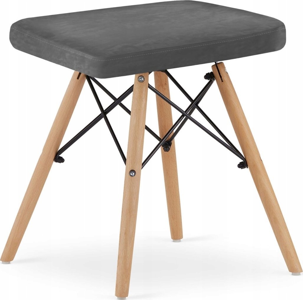 Leobert Taboret WERK - szary aksamit / nogi naturalne x 1