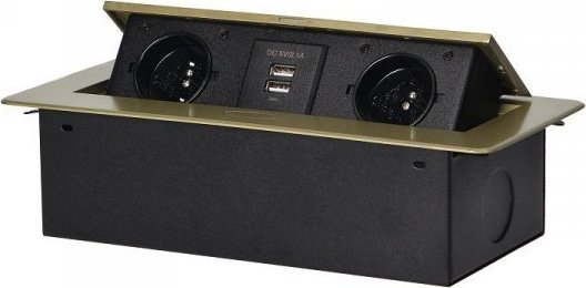 Orno GNIAZDO WPUSZCZANE W BLAT 2X2P+Z, 2XUSB PÅASKI RANT ZÅOTY