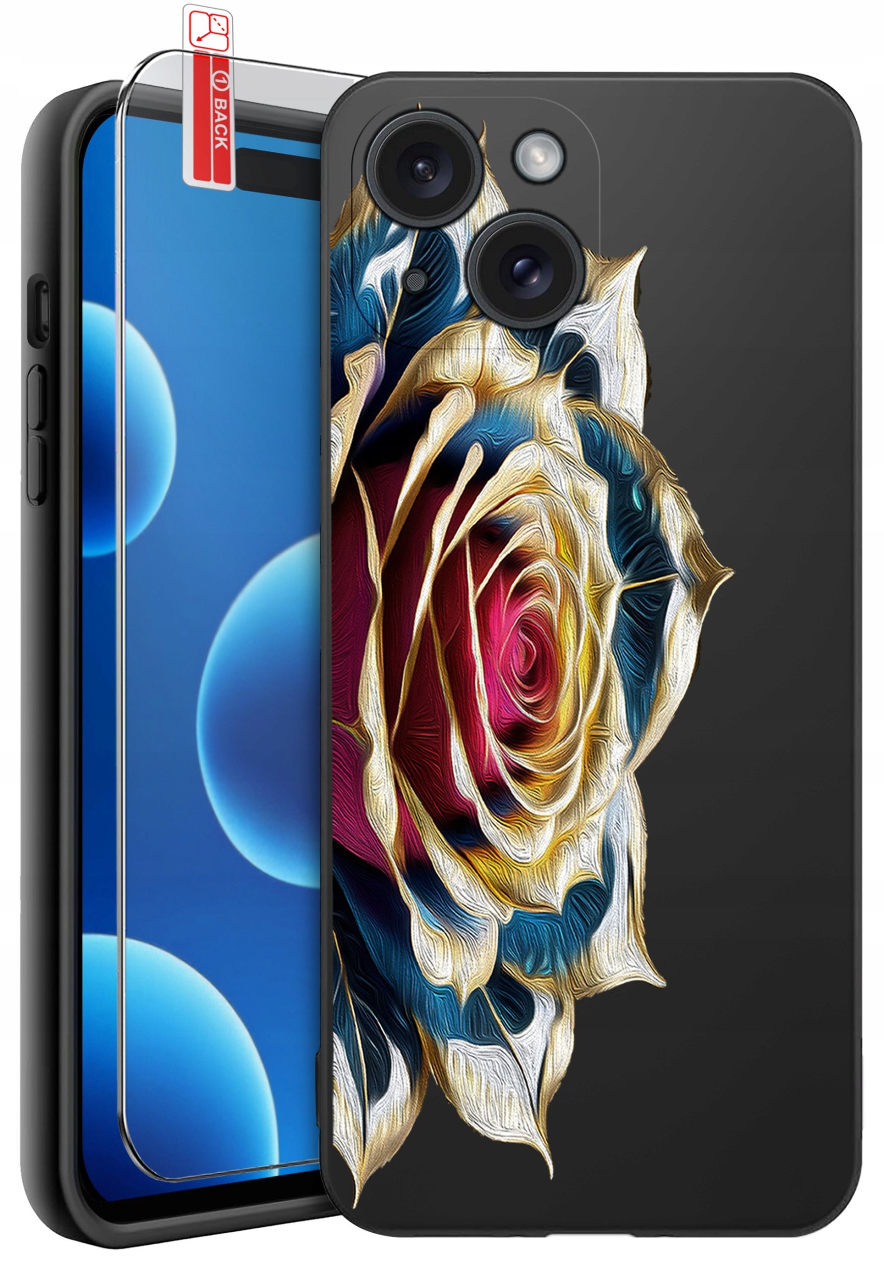 ETUI do iPhone 15 | WZORY | SILIKONOWE MATT CASE + SZKŁO 9H