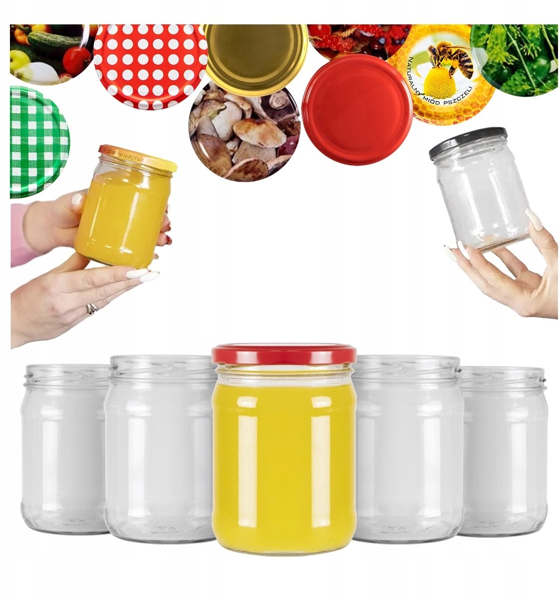 40x Słoiki szklane SŁOIK PROSTY 450ml na DŻEM PRZETWORY MIÓD OGÓRKI GRZYBY