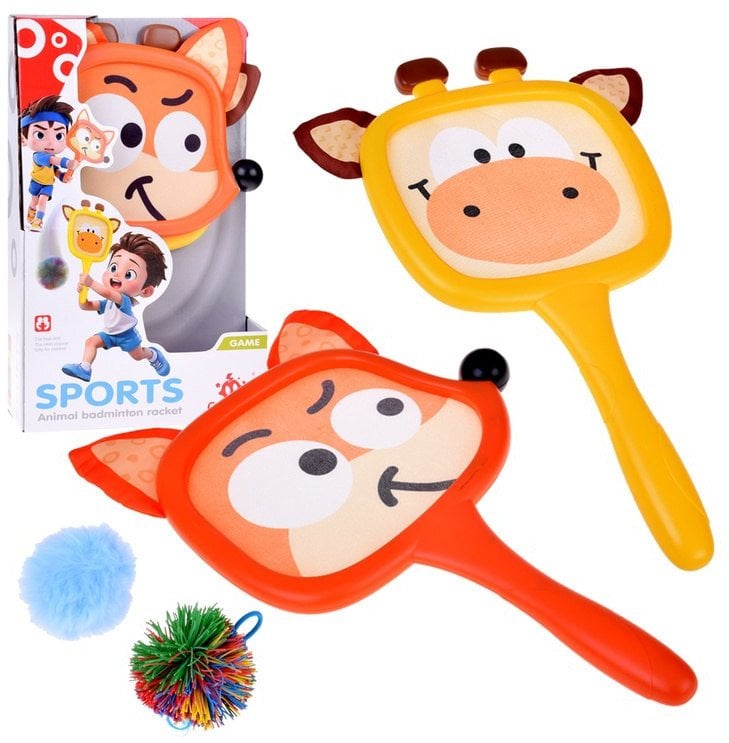Kolorowe rakietki w kształcie zwierząt +2 piłeczki dla najmłodszych ZA5605 EDUKAMP