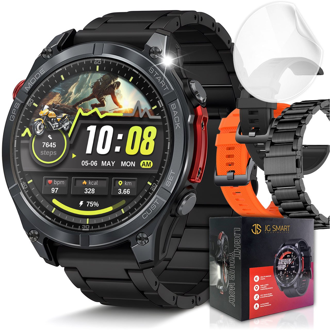 Smartwatch Męski Zegarek AMOLED GPS IP69K 5ATM Kompas Menu POLSKI + 3 PASKI