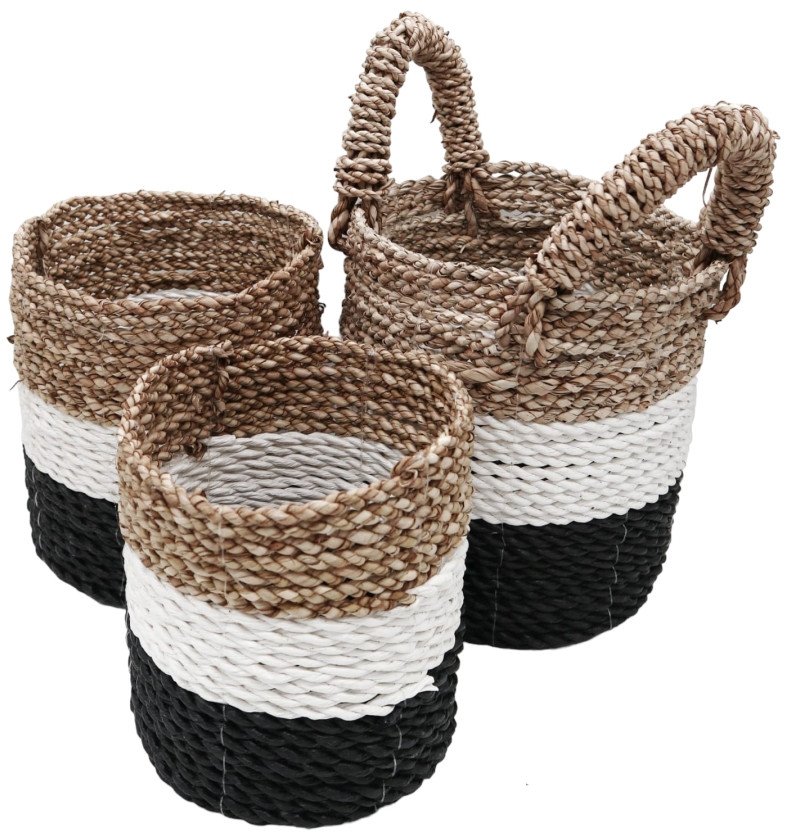 Zestaw Koszy z Trawy Morskiej - Naturalny, Biały, Czarny