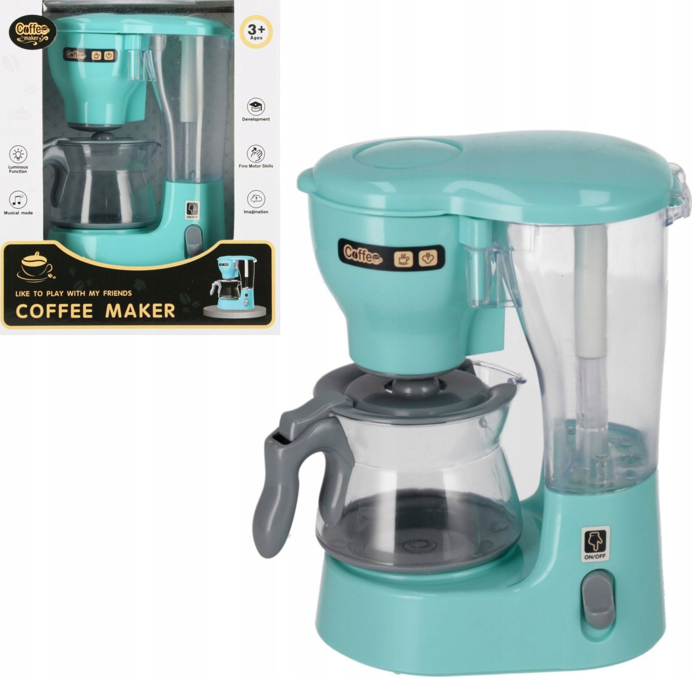 Przelewowy ekspres do kawy dla dzieci dzbanek woda dźwięki światło 9604