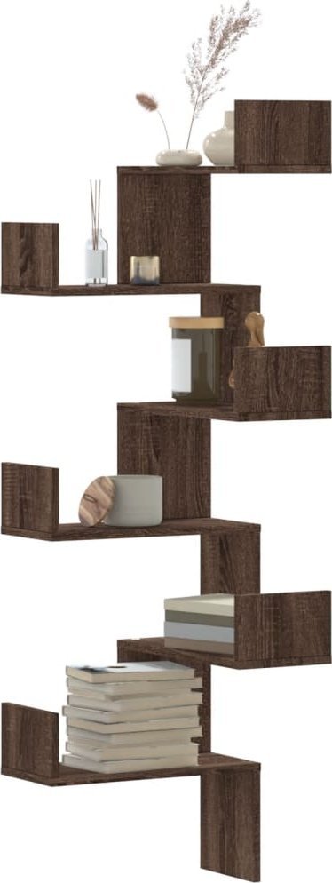 vidaXL Narożna półka ścienna, brązowy dąb, 45x45x147 cm