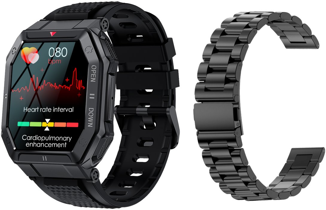 Nowy Smartwatch GlacierX Trail Black + Bransoleta stalowa GX-TC55 BS