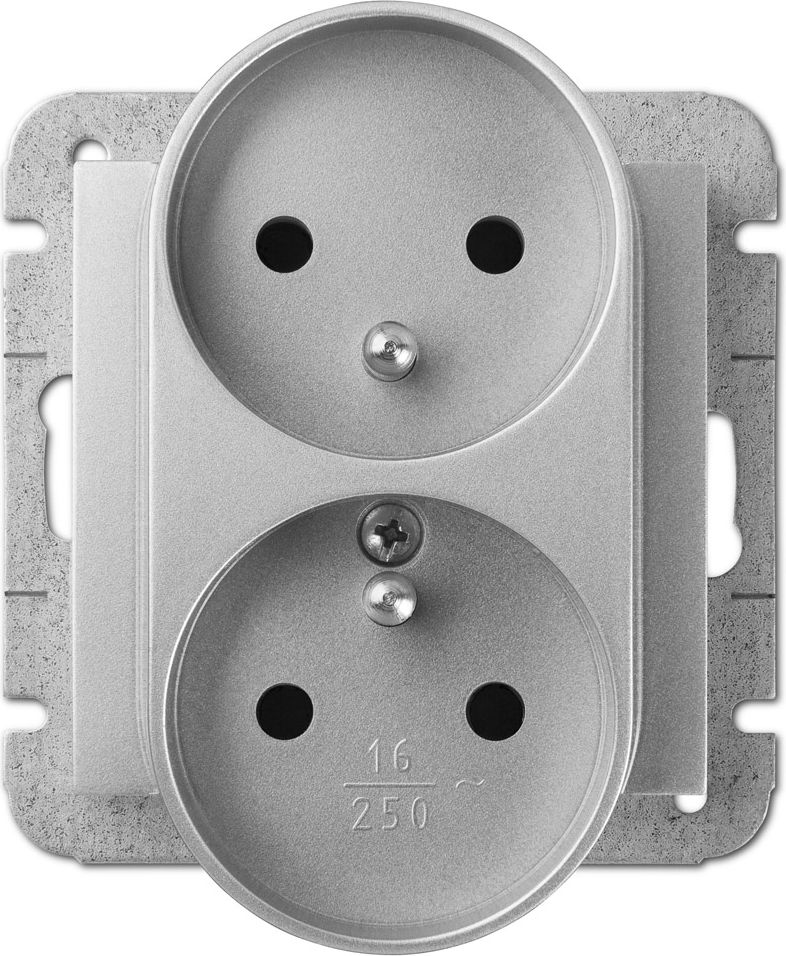 Elektro-Plast Gniazdo podwójne uziemienie 16A 250V srebrny (1443-56)