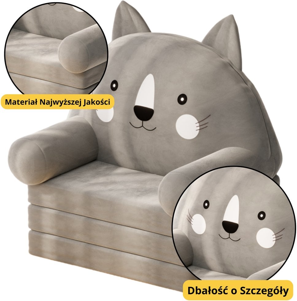 Rozkładany Fotel Dla Dziecka Kot 3 Poziomowy Szary 56x50cm