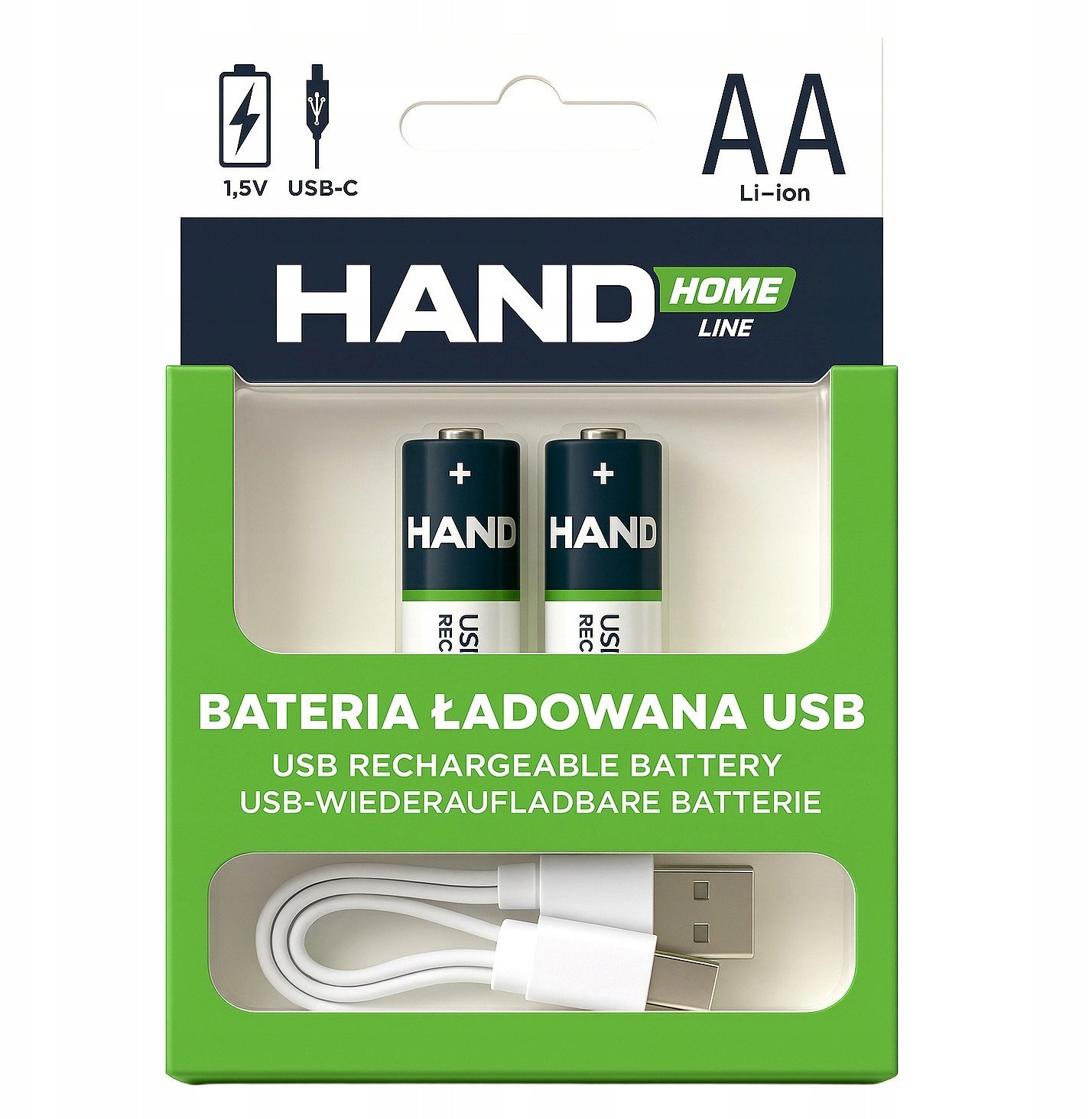 Bateria ładowana akumulatorek USB-C 2600mWh 1733mAh 2xAA