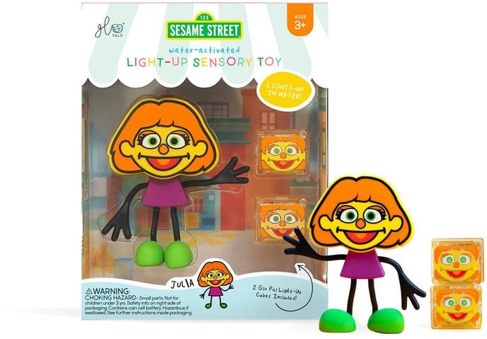 Glo Pals, Postać do kąpieli Julia - zestaw z dwiema kostkami sensorycznymi świecącymi w wodzie