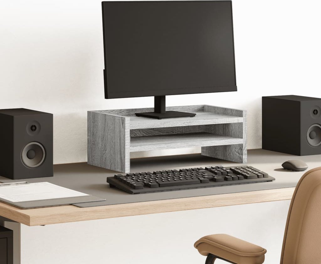 vidaXL Podstawka pod monitor, szary dąb sonoma, 42x24x16 cm