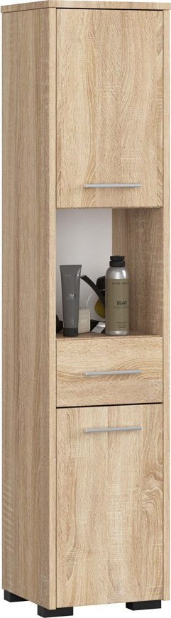 Elior Regał łazienkowy z drzwiczkami i szufladą dąb sonoma - Orraro 3X