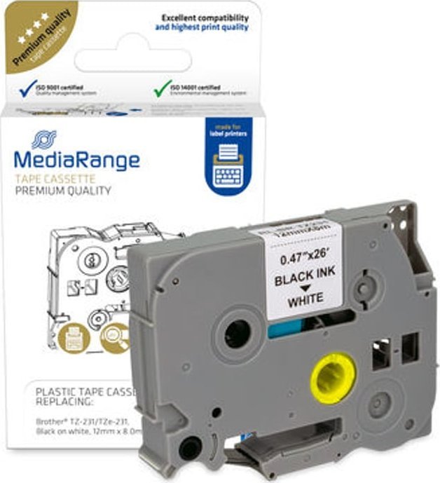 MediaRange Taśma etykietowa Brother TZ-231/TZe-231 12mmx8m szary