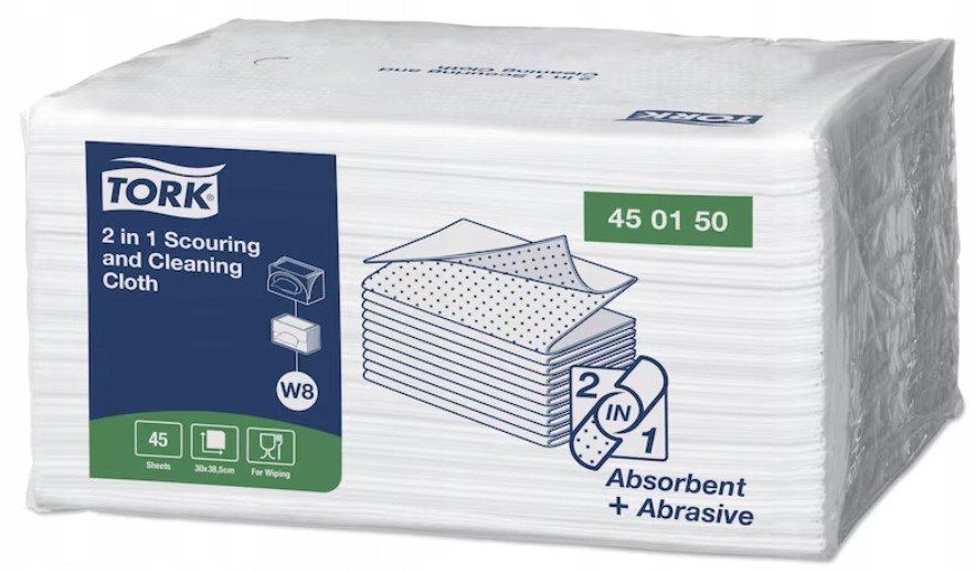 TORK - 2 w 1 wielorazowe ściereczki do szorowania i czyszczenia, białe, 45 sztuk
