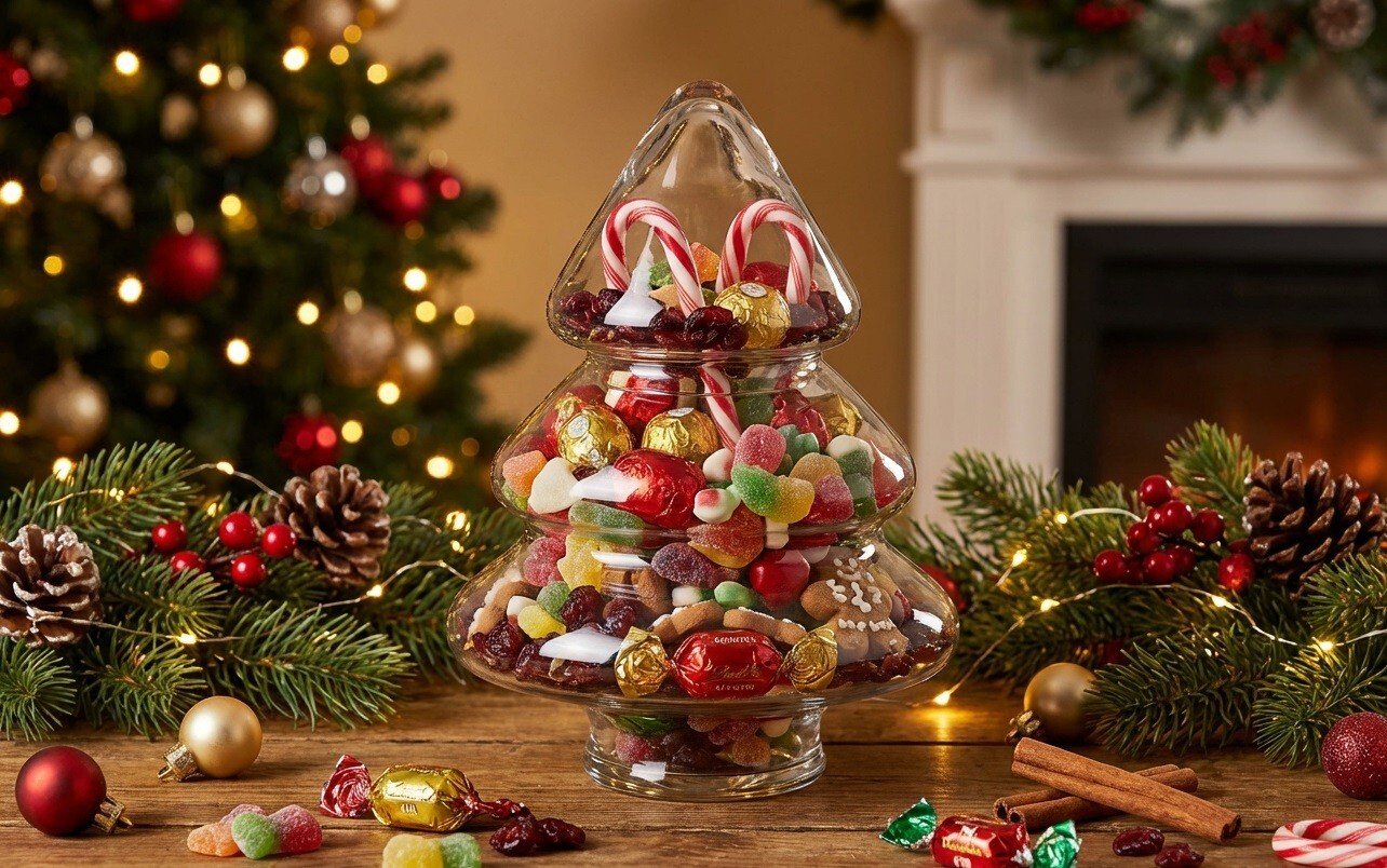 Bombonierka szklana 2-częściowa Choinka 26 cm