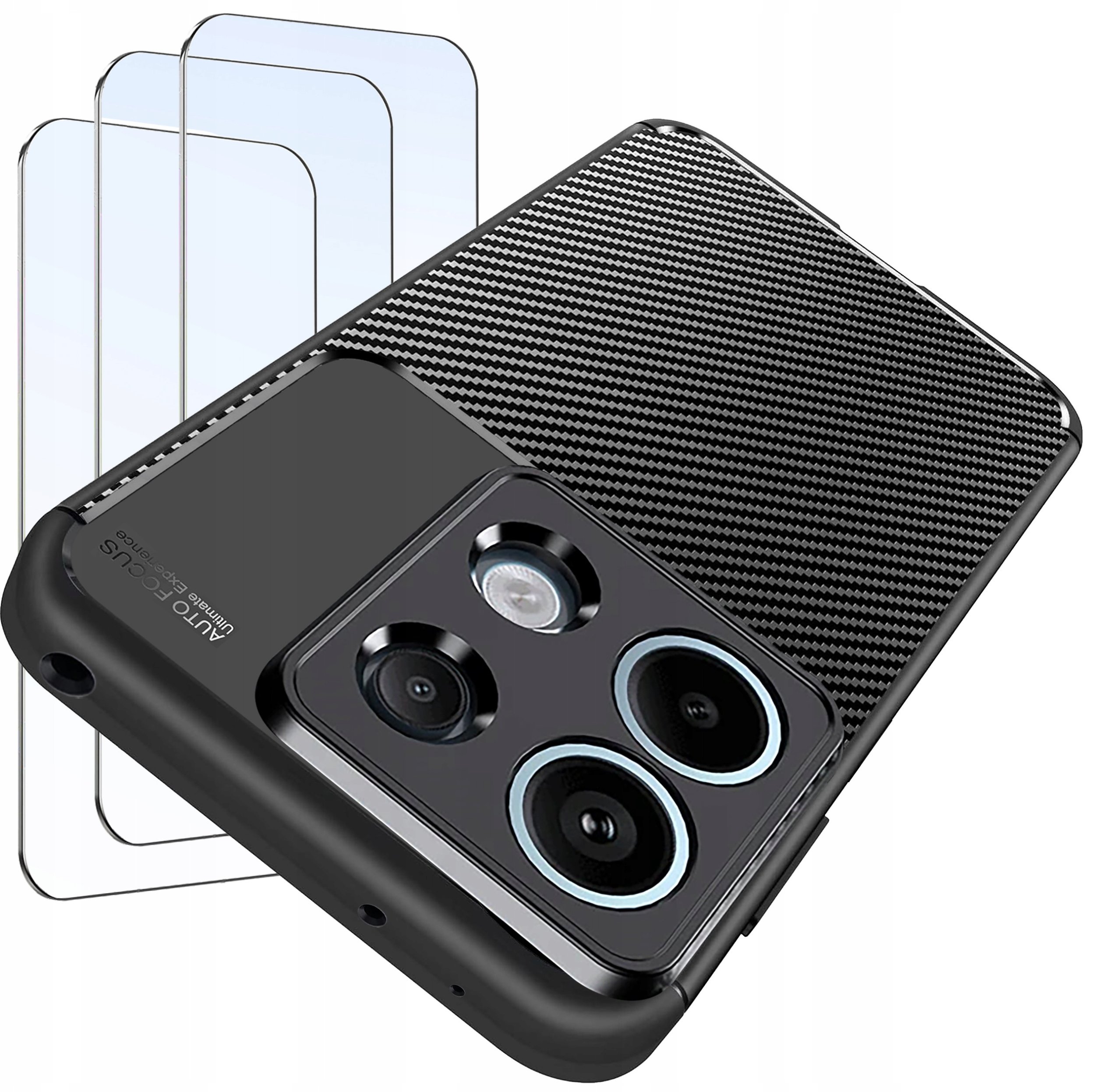 ZESTAW Etui do Xiaomi Redmi Note 13 5G Pancerne Carbon CASE +3 SZTUKI SZKŁO