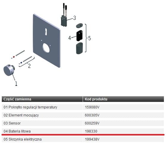 Bateria prysznicowa Oras Bateria litowa do baterii natryskowej ELECTRA - 198330
