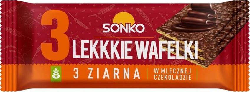 SONKO Lekkie Wafelki 3 ziarna w czekoladzie mlecznej , 36g