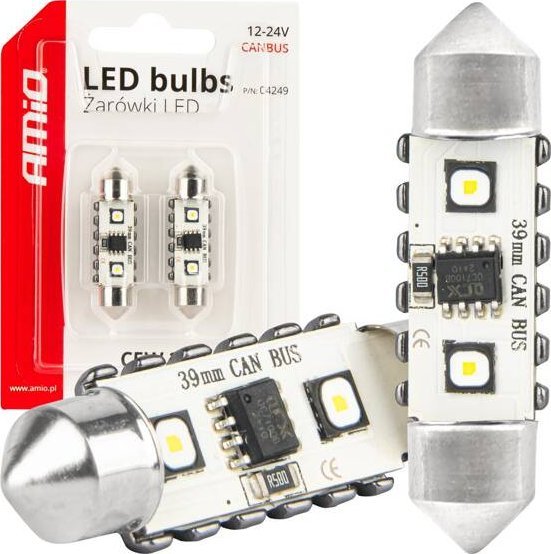 Żarówki LED CANBUS Festoon C5W 2SMD 3838 39mm White 12V 24V AMIO-04249