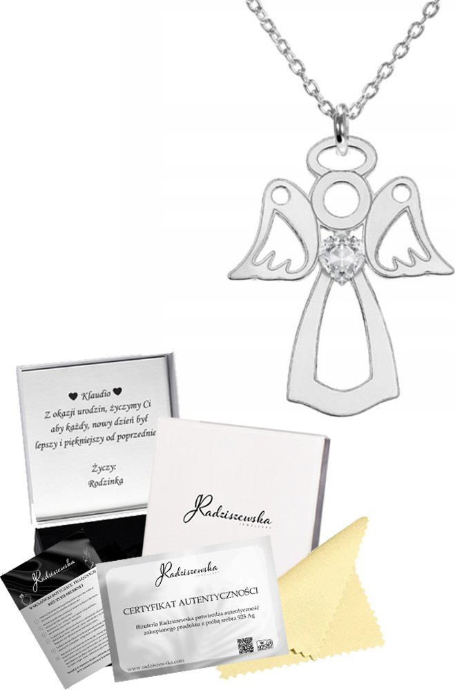 Radziszewska Jewellery Naszyjnik Srebrny z Aniołem 925 Prezent na Boże Narodzenie ŻYCZENIA GRATIS