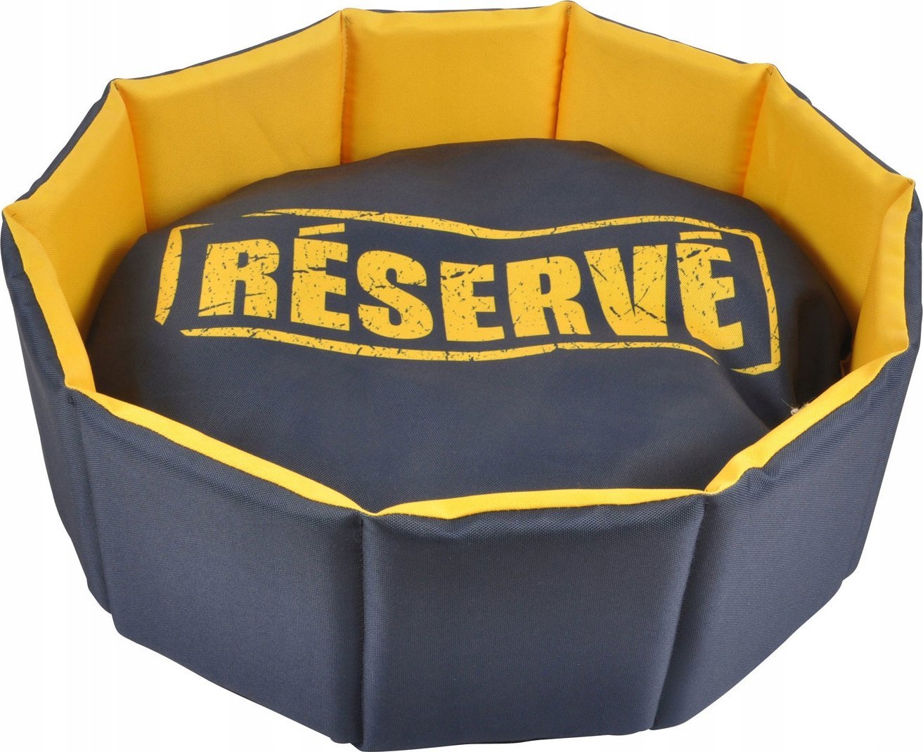 Homea Legowisko dla psa i kota z wyjmowaną poduszką CHIC, Ø 48 cm, granatowo-żółte z napisem