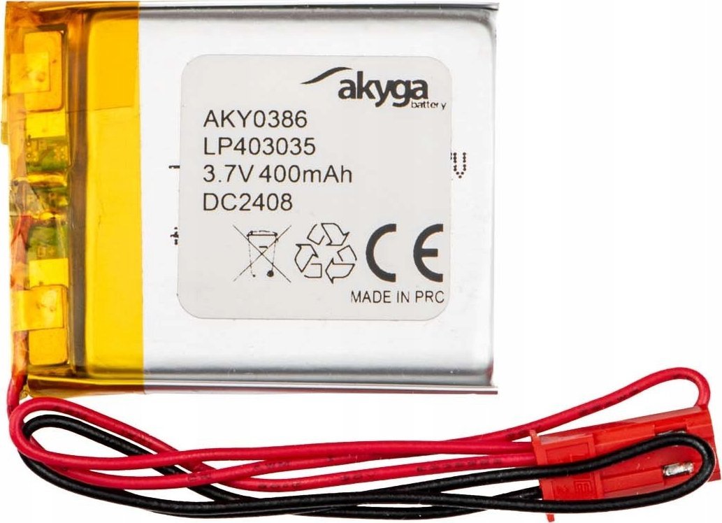 Akumulator Li-Po LP403035 Akyga AKY0386 3.7V / 400mAh PCM złącze JST 2-Pin 150mm