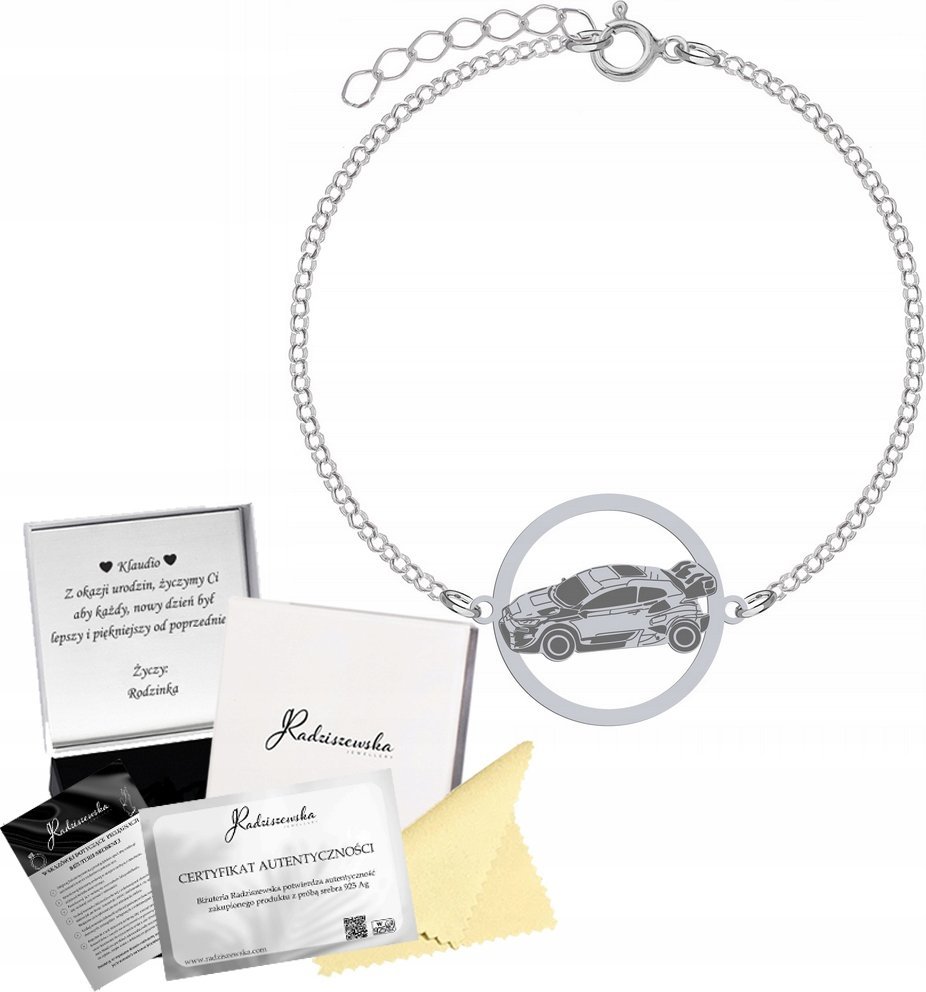 Radziszewska Jewellery Bransoletka Srebrna World Rally Championship WRC Łańcuszek 925 GRAWER