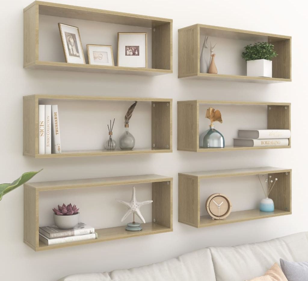 vidaXL Półki ścienne kostki, 6 szt., dąb sonoma, 60x15x23 cm, płyta