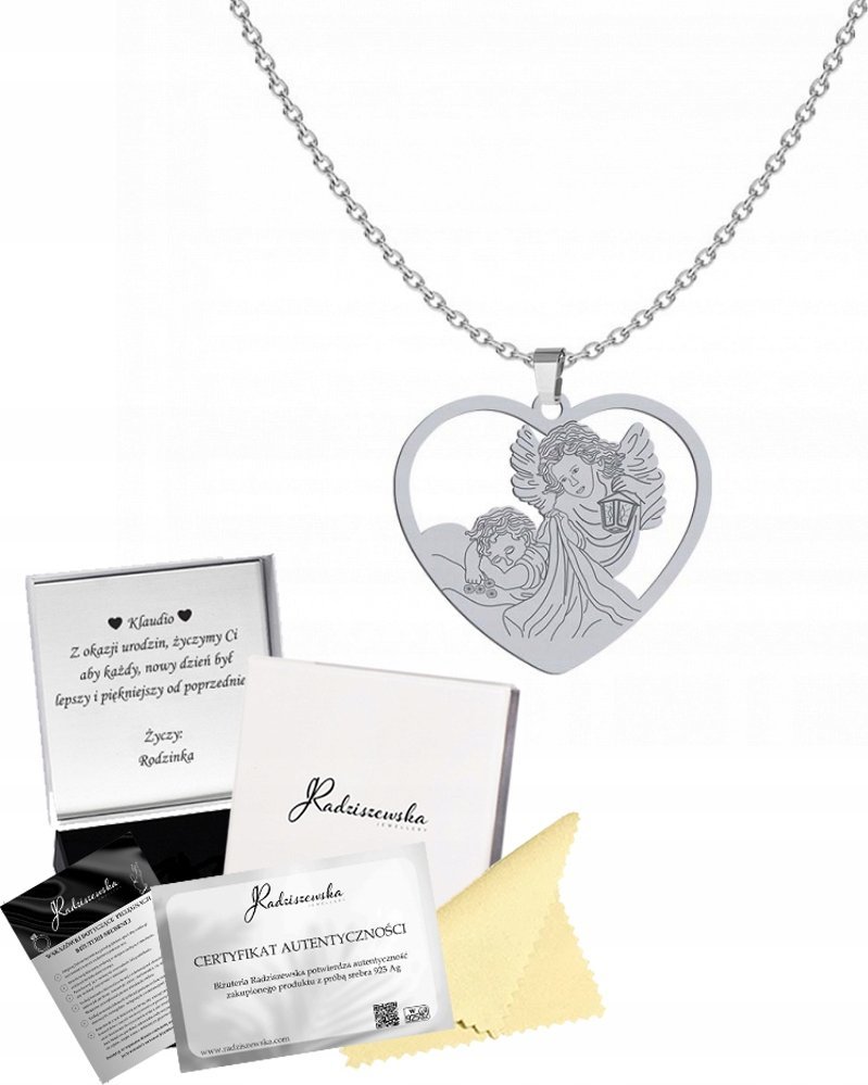 Radziszewska Jewellery Medalik Anioł Stróż Łańcuszek Srebro 925 Prezent Biżuteria GRAWER GRATIS