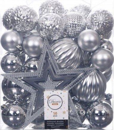 Kaemingk Bombki choinkowe srebrne duży zestaw 50 szt.