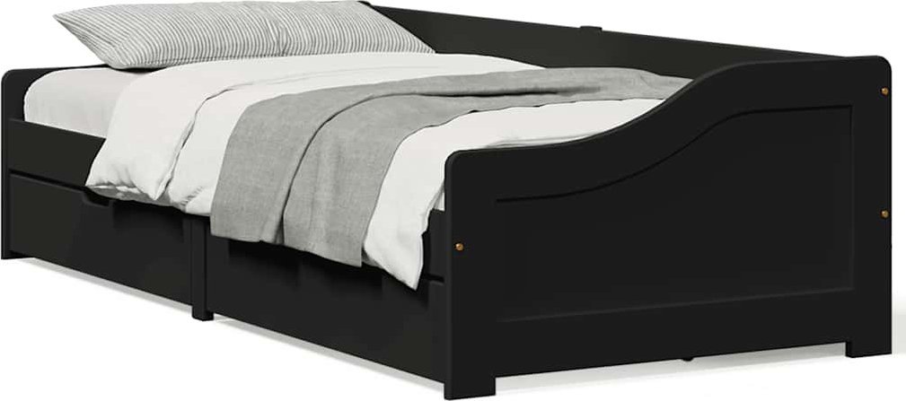 vidaXL vidaXL Łóżko dzienne, 2 szuflady, bez materaca, IRUN, czarne, 90x200cm
