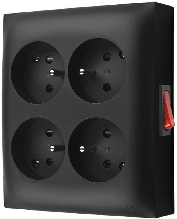 Gniazdo wtyczkowe natynkowe Kontakt-Simon Aquaclick ACGZN4W1/49 4-krotne z uziemieniem z wbudowanym wyłącznikiem IP20 16A 250V~ czarny