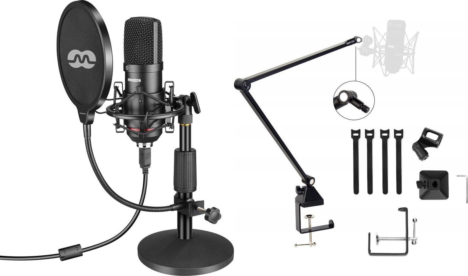 Mikrofon Mozos Mikrofon Mozos USB MKIT-900PRO Gamer + Statyw biurkowy na mikrofon czarny SB42