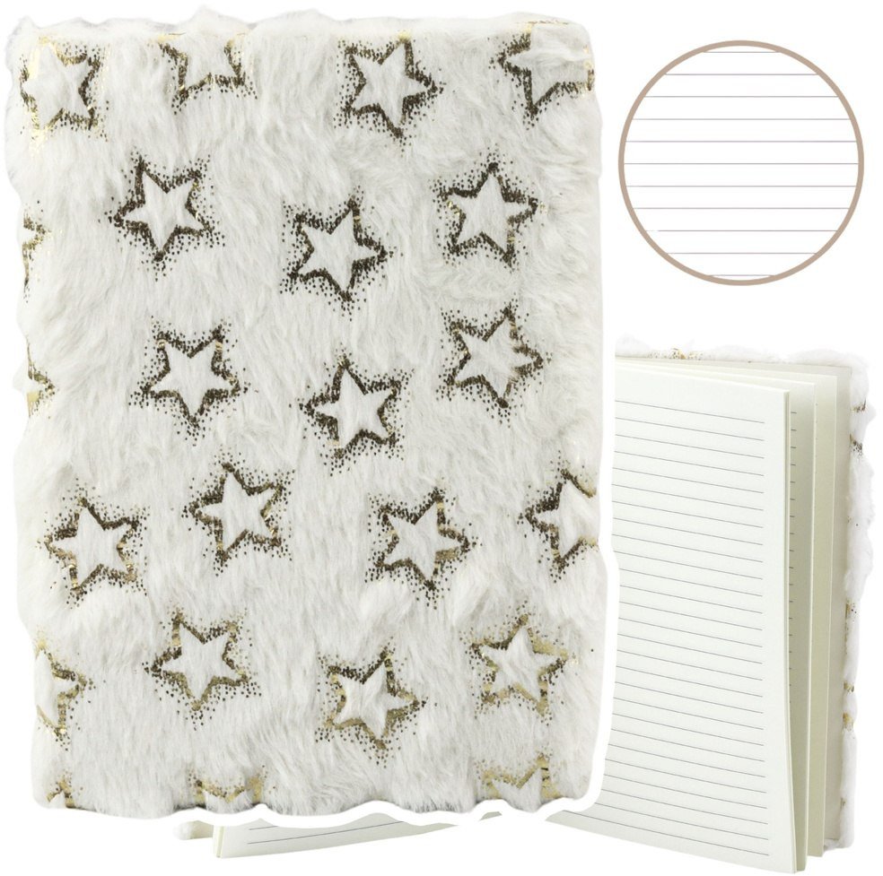 Pluszowy Zeszyt Notatnik W Linie Złote Gwiazdki Biały A5 80 Kartek LEAN