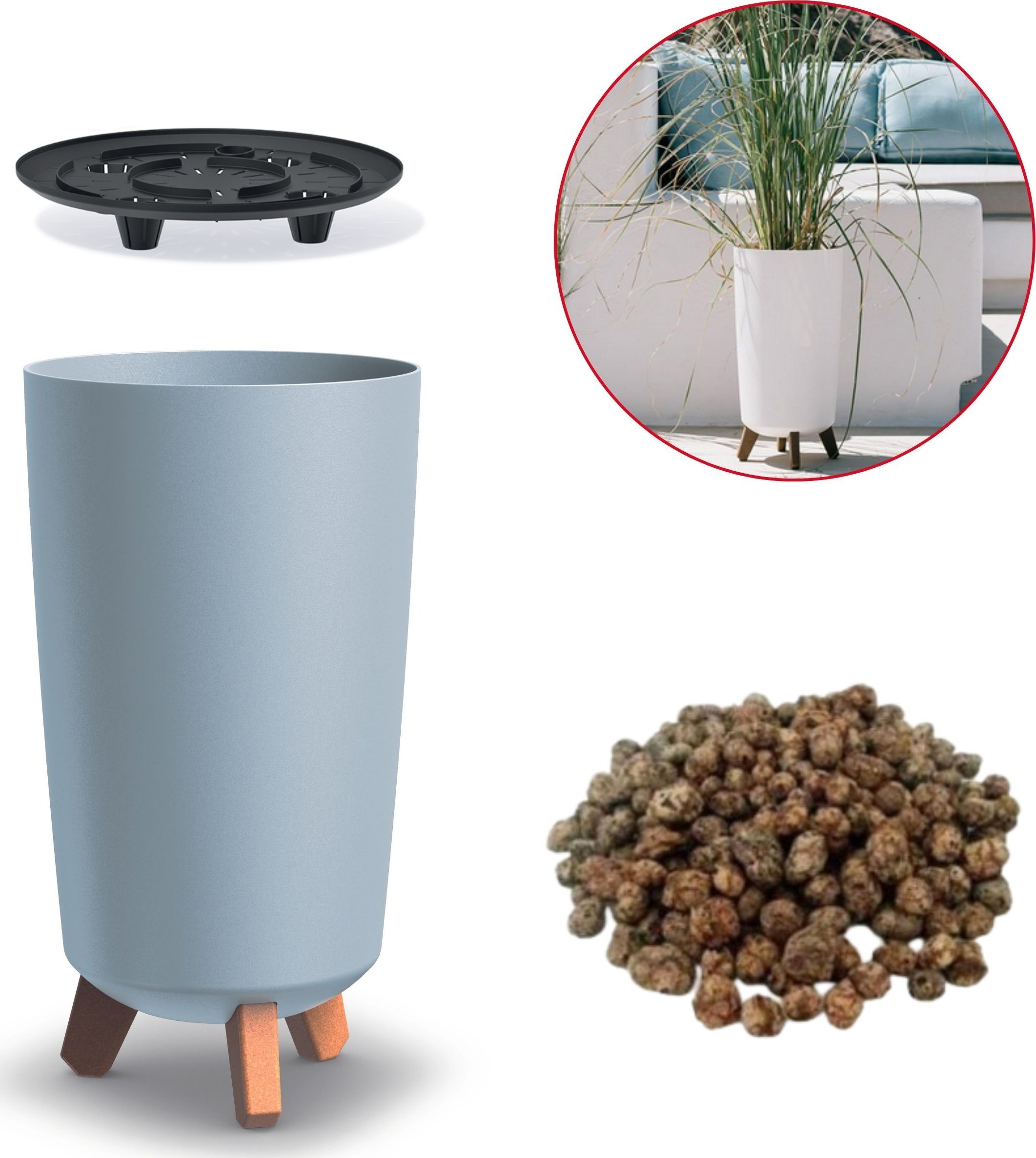 Prosperplast Doniczka okrągła na nóżkach GRACIA TUBUS DGTL200 + keramzyt 1l