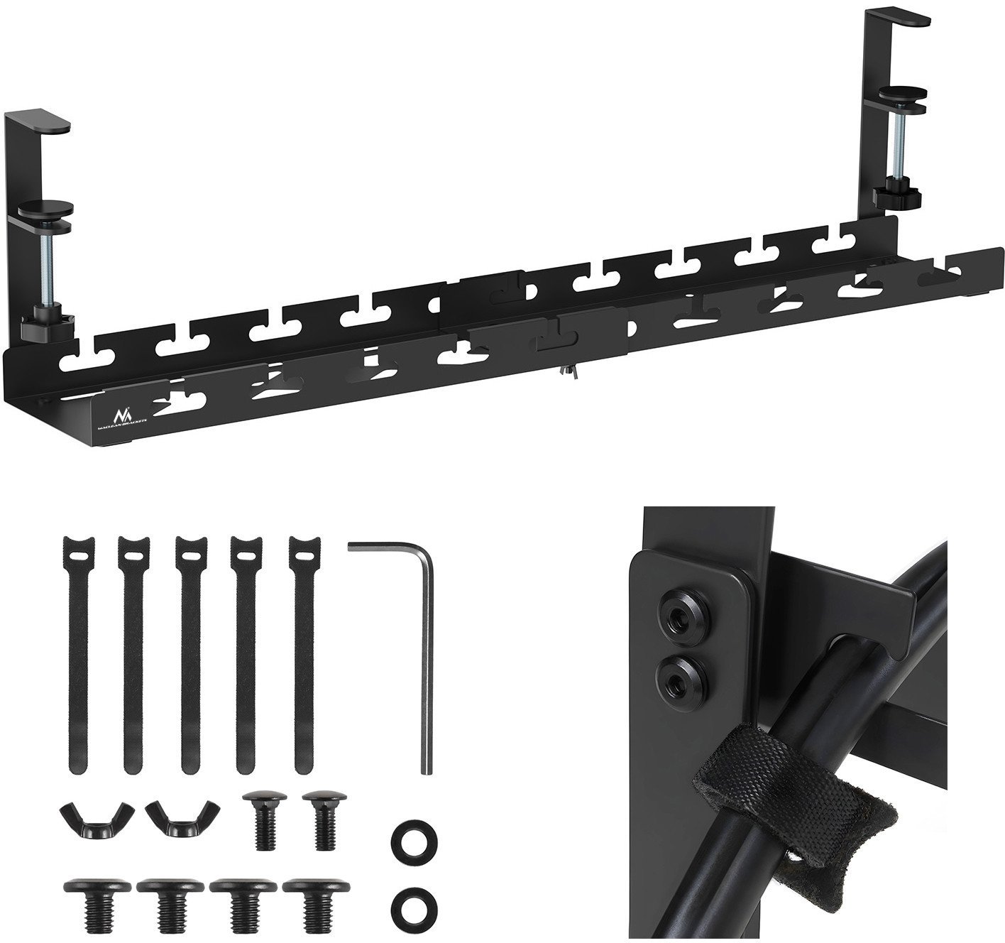 Organizer podbiurkowy na kable Maclean, max. obciążenie 5kg, max. 728mm, czarny, MC-103 B