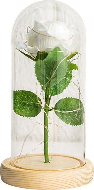 Wieczna Róża W Szkle Kopuła Oświetlenie LED Biała 21x11cm