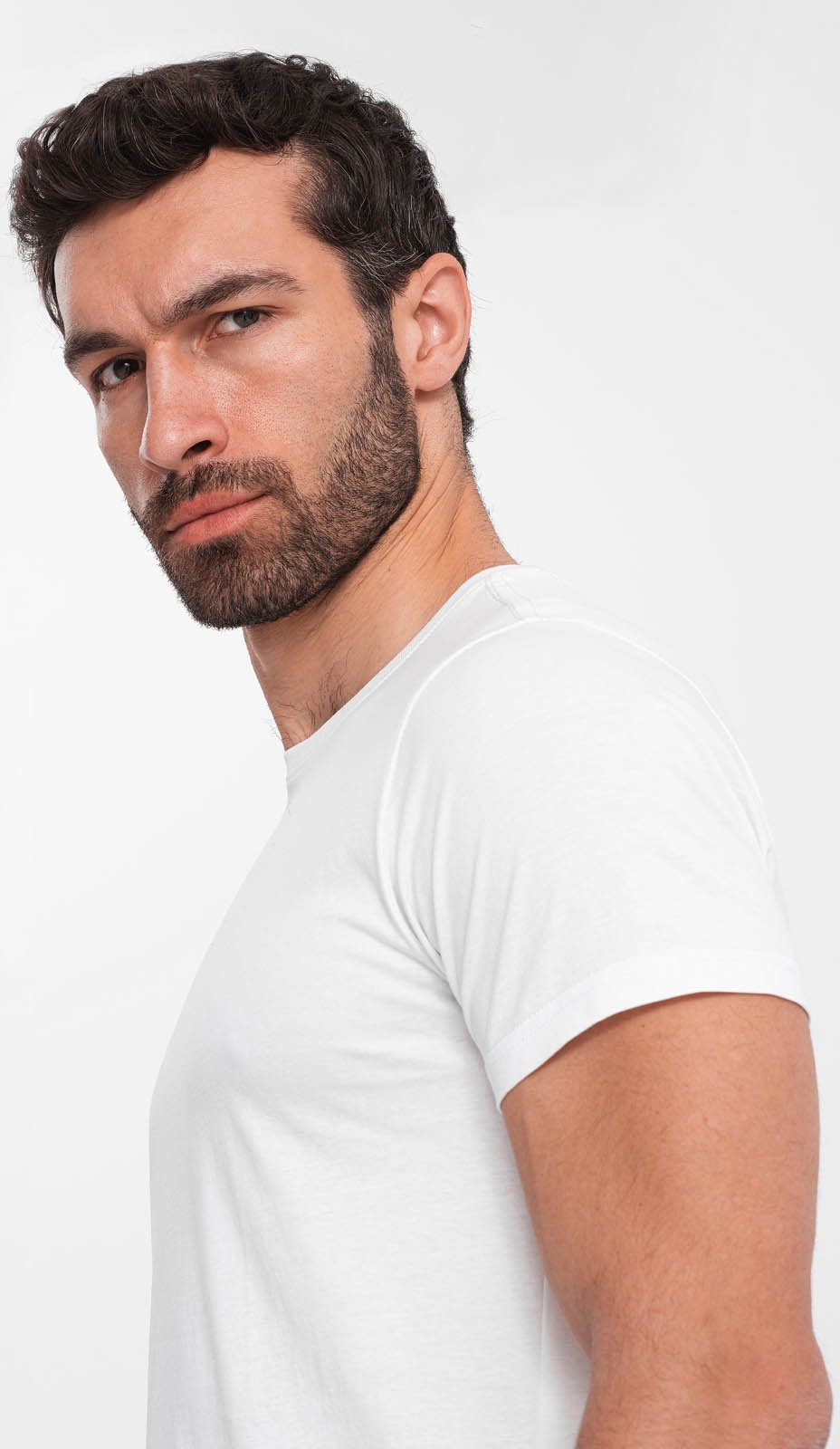 Ombre Męski klasyczny bawełniany T-shirt BASIC - biały V4 OM-TSBS-0146 XL