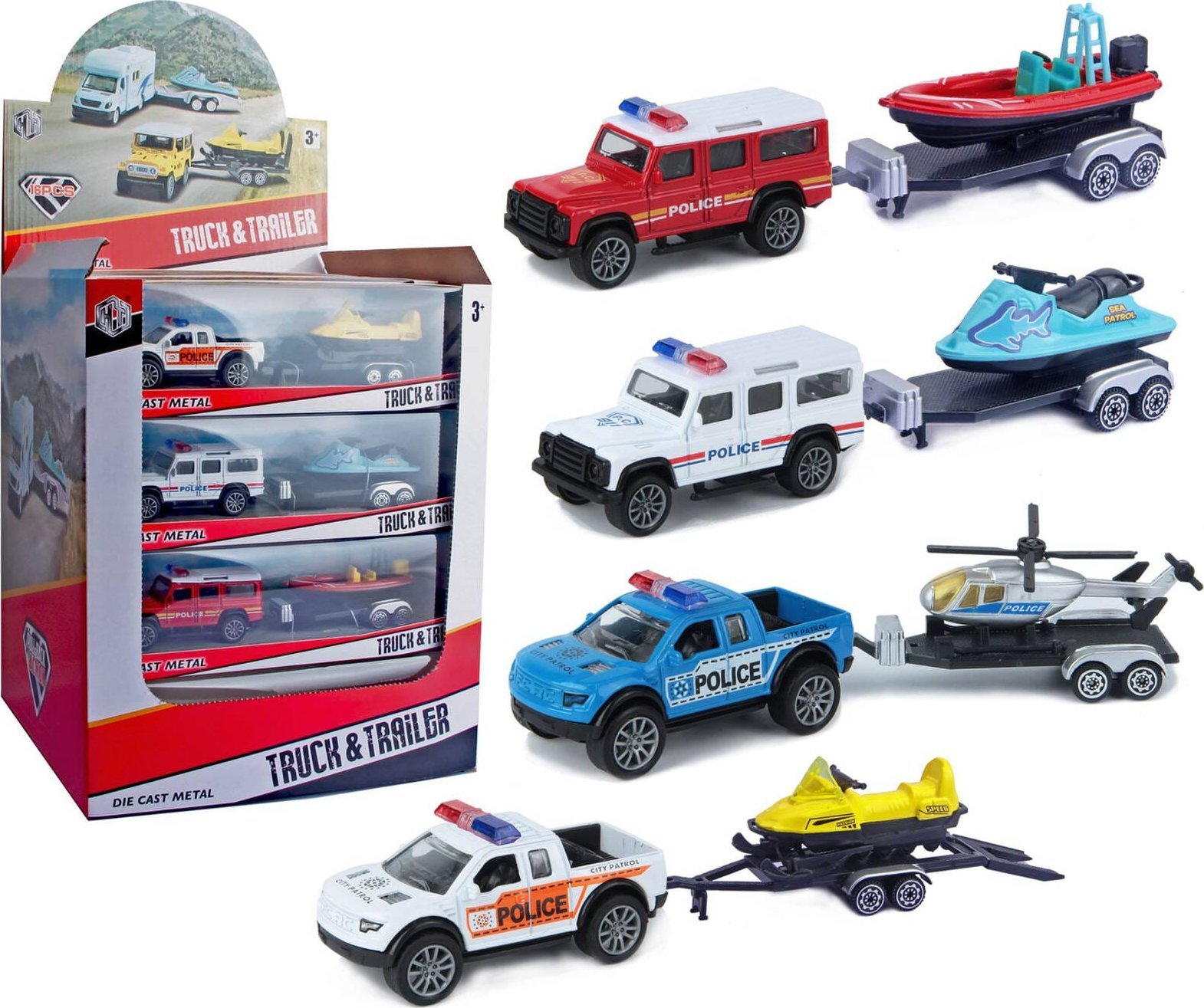 Trifox AUTO POLICJA Z PRZYCZEPĄ PULL BACK 1szt