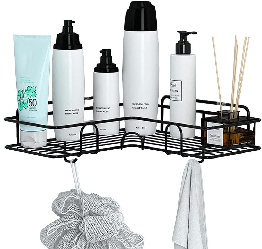 Półka łazienkowa do łazenki pod prysznic narożna loft wisząca haczyk czarna