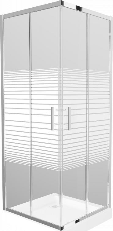 Mexen Mexen Rio kabina prysznicowa kwadratowa 80 x 80 cm, pasy, chrom + brodzik Rio, biały - 860-080-080-01-20-4510