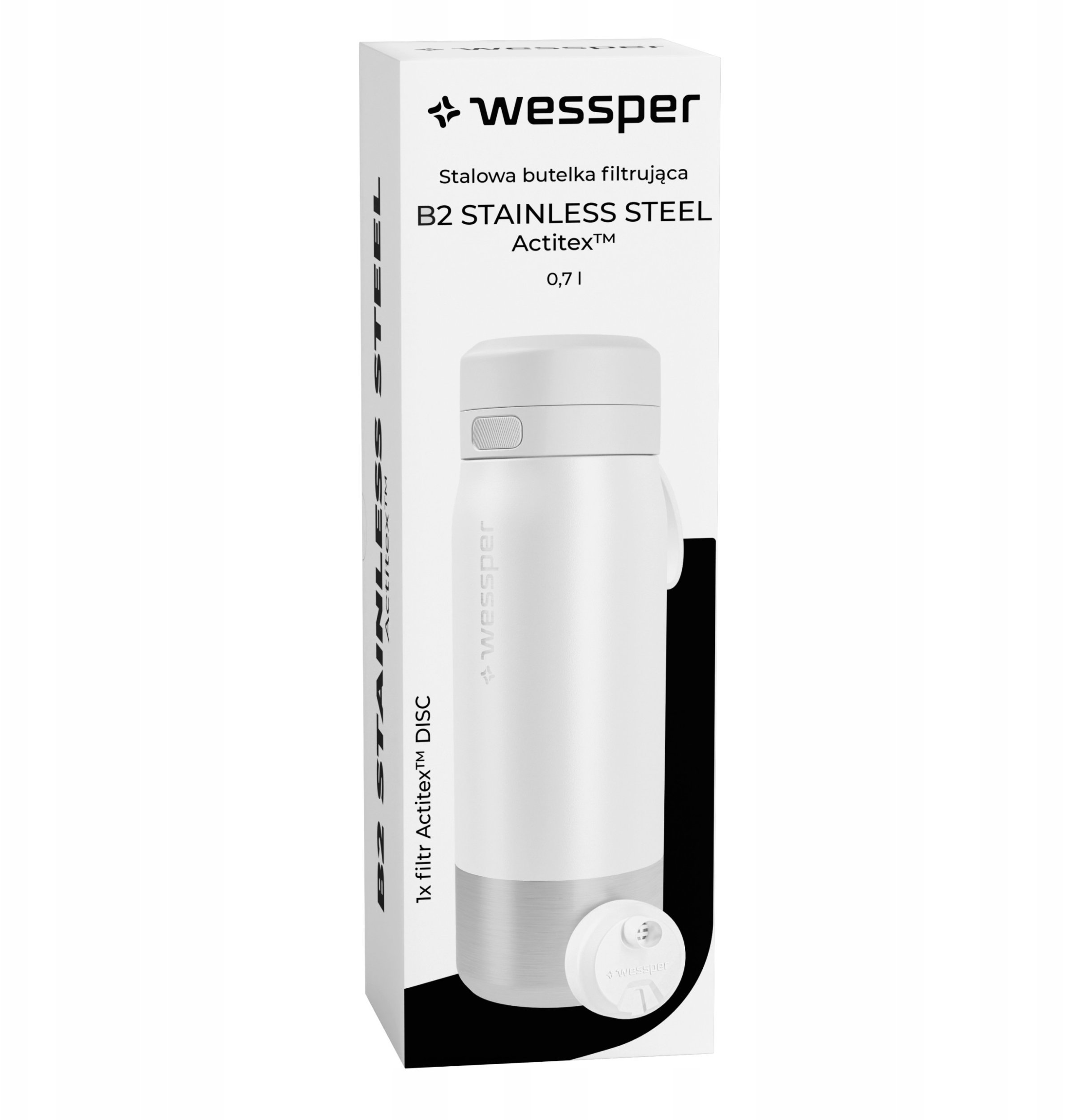 Butelka filtrująca Wessper B2 STAINLESS STEEL Actitex™ 700ml White (WES276-700-WH_K)