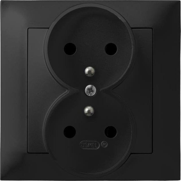Ospel IMPRESJA Gniazdo podwójne z uziemieniem kompletne z ramką czarny metalik GP-2YZ/33
