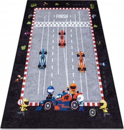 Dywany Łuszczów Dywan do prania JUNIOR 52108.801 Wyścigówka, formuła 1 dla dzieci, antypoślizgowy - szary, 120x170 cm